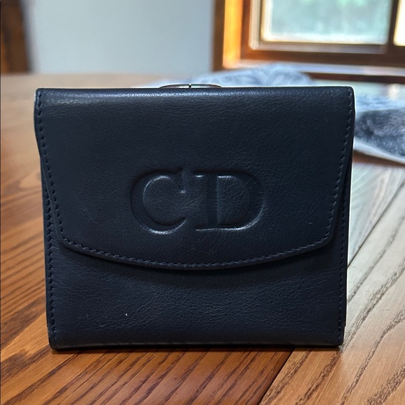 Christian Dior Vintage Navy Leather Compact Bu-fold Wallet - Picture 1 of 12